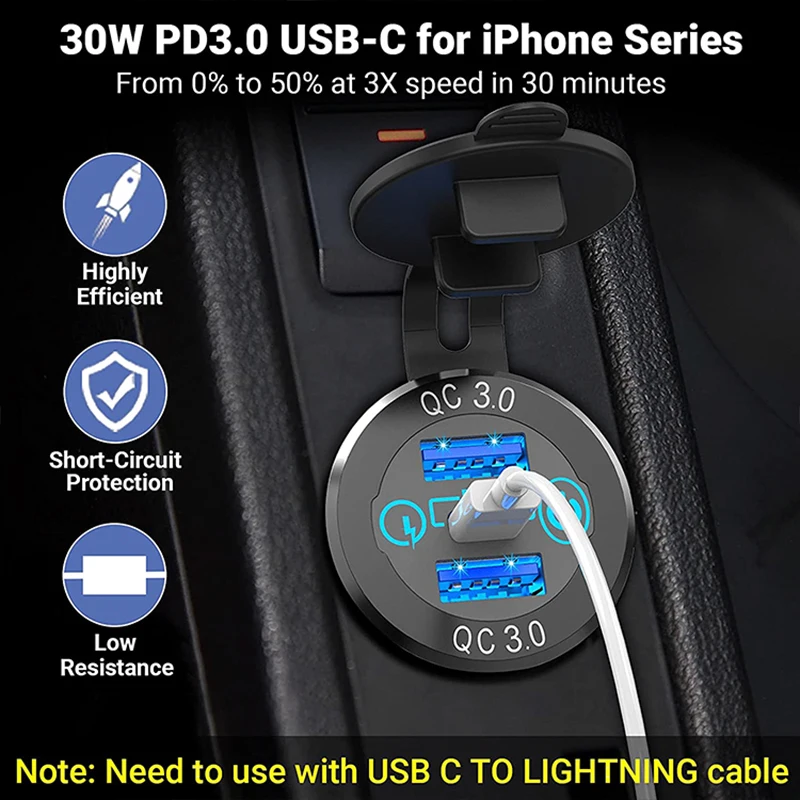 12V/24V Ʈ ˷̴ ݼ 60W USB-C  ڵ   PD3.0   QC3.0 Ʈ ġ ġ  ڵ 