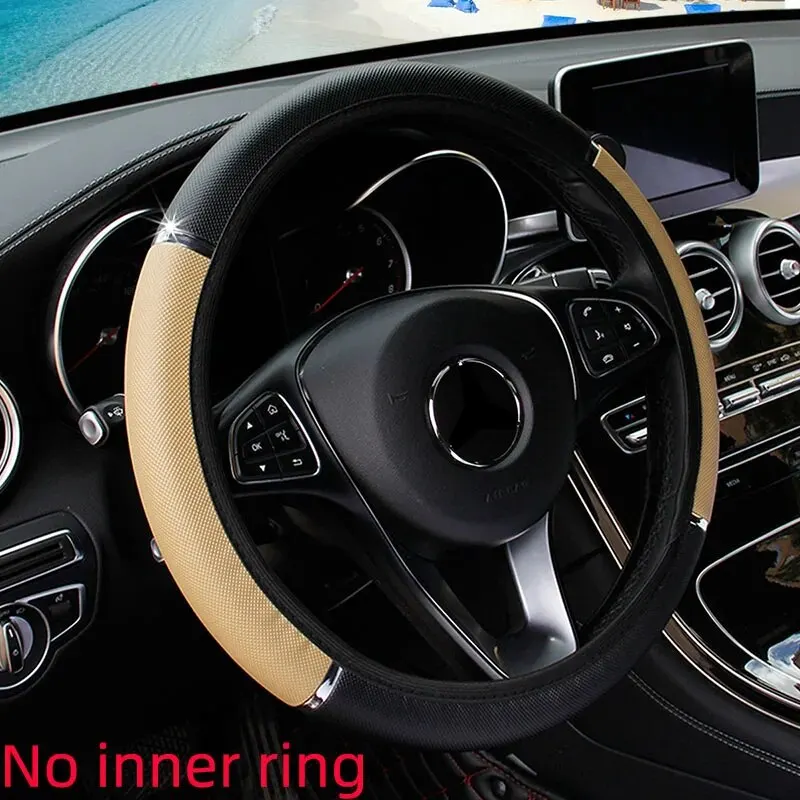 Leder Metallstreifen Sportliches Pop-Auto ohne Innenfelge Lenkradbezug Autozubehör Passend für 14,5-15 Zoll – Detail 9