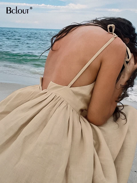 Vestido Elegante de Linho Marrom Bclout