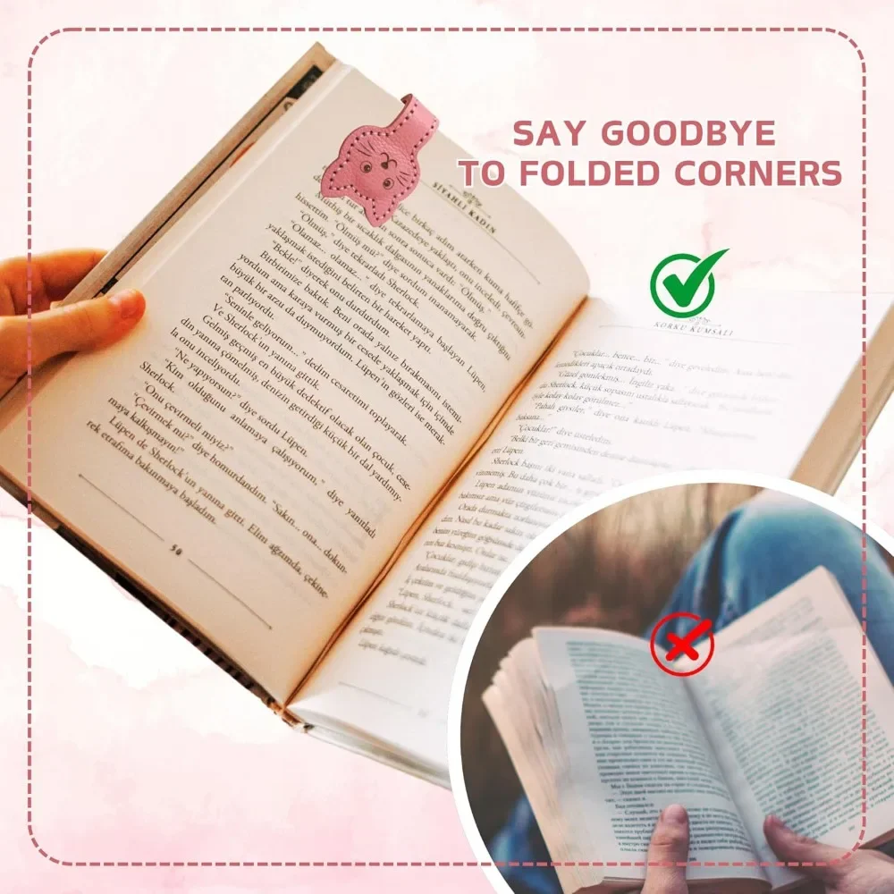 Cute Handmade Magnetic Bookmark PU Leather  Paper Clip Portable Cat Face Page Divider Book