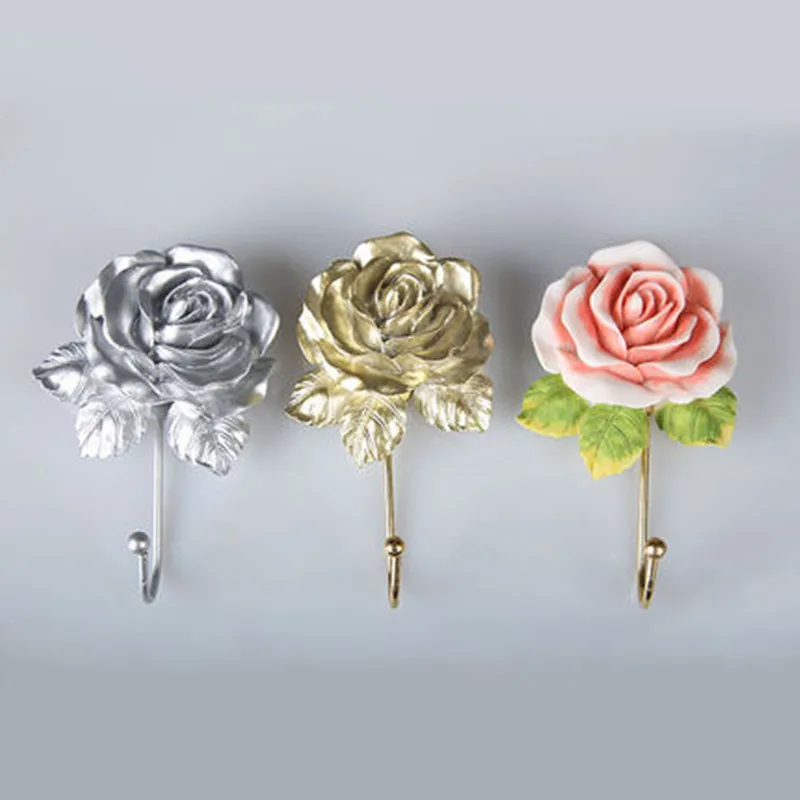 Resin Rose Flower/Heart /Dress Shaped Wall Mounted Hooks Vintage Hat Coat Robe Key Hooks Door Bathroom Towel Clothes Rack Hanger 5