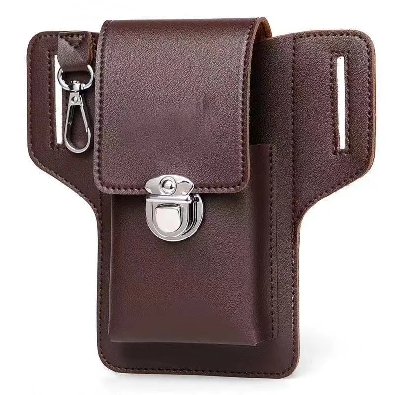 Fashion Men Multi-function Waist Bag Outdoor Travel Sports Mobile Phone Purse Genuine Leather Phone Holder Waist Belt Wallet