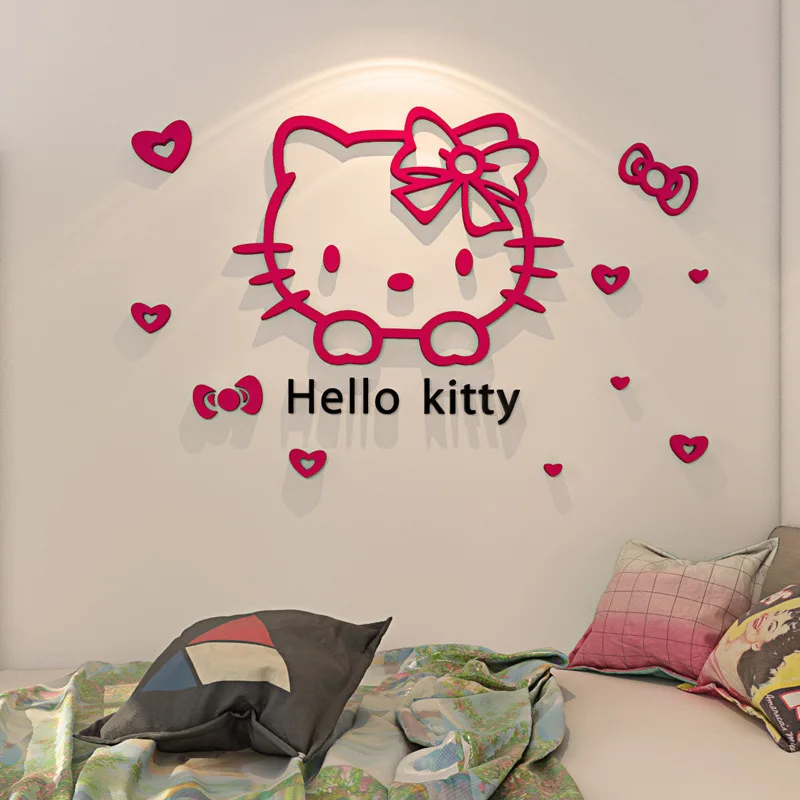 Hello Kitty Bedroom Decoration Stickers  Hello Kitty 3d Acrylic Wall  Sticker - Wall - Aliexpress