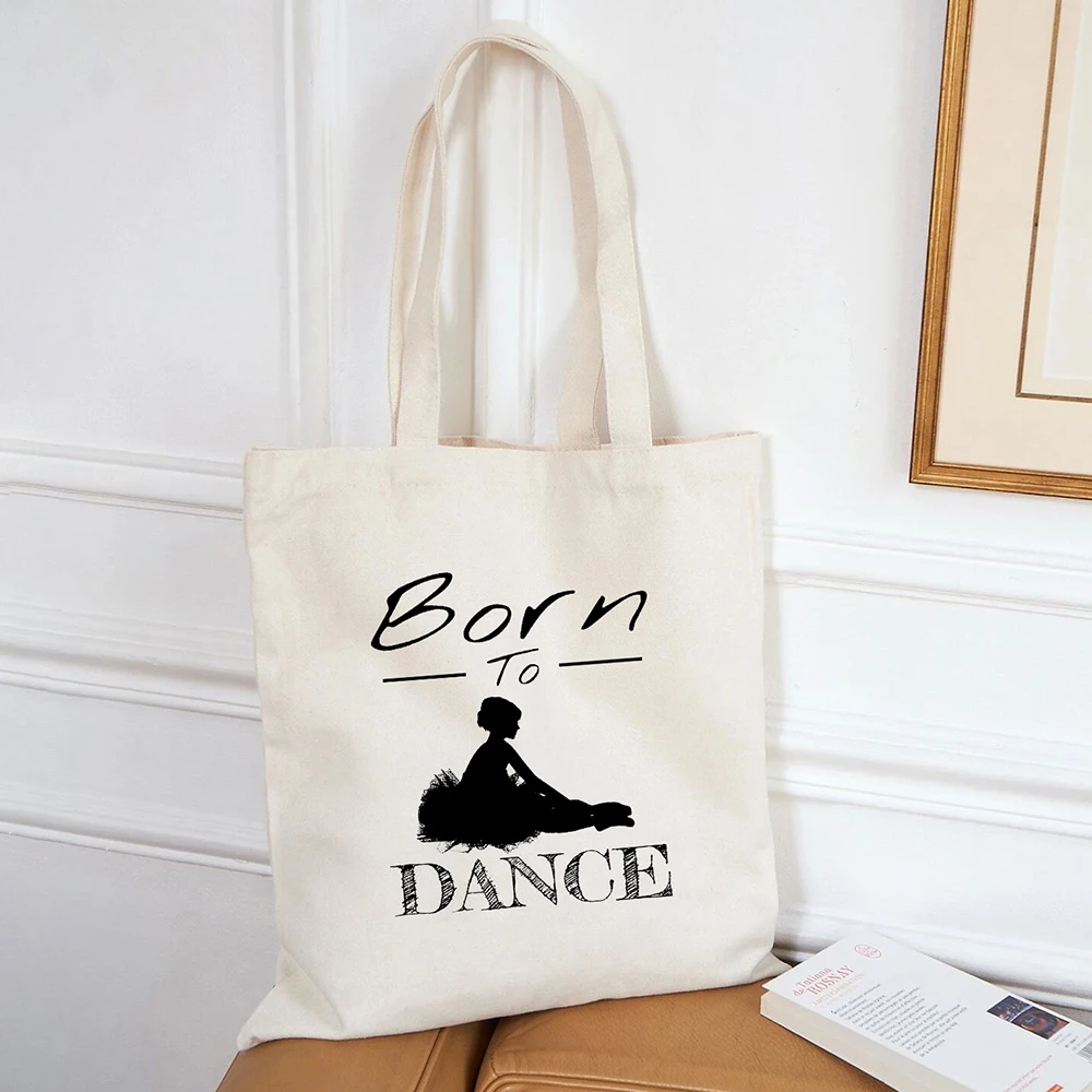 Personalised Born to Dance Shopping Bag Cotton Women Canvas Shoulder Tote Bags Travel Storage Handbag School Bags Holiday Gifts born to dance