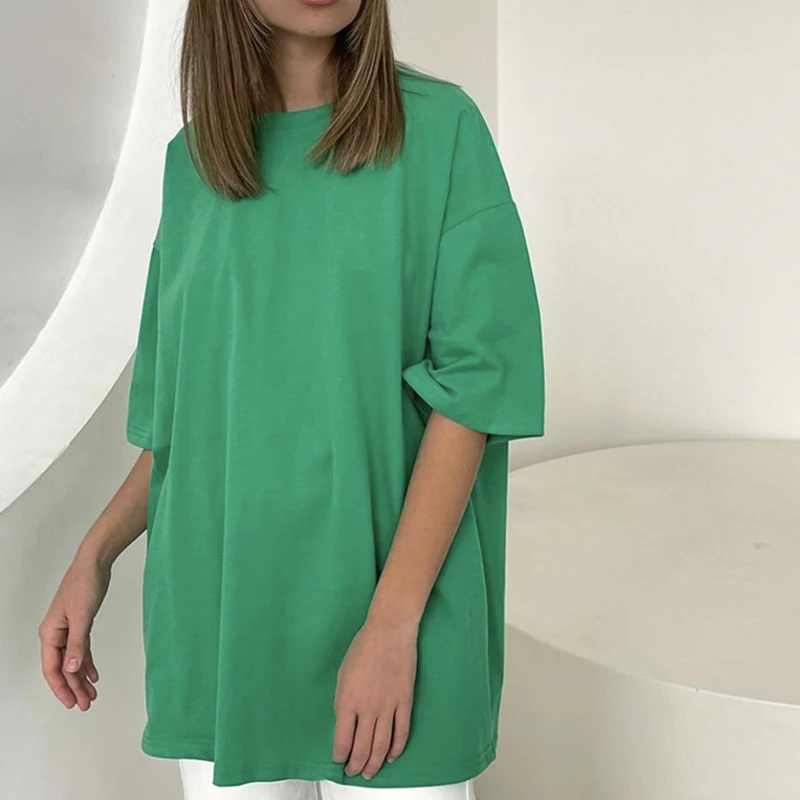 Hirsionsan 100% Cotton T Shirt Women 2023 Summer New Oversized Solid Tees Casual Basic Loose Tshirt Chic O Neck Female689_voghion.com