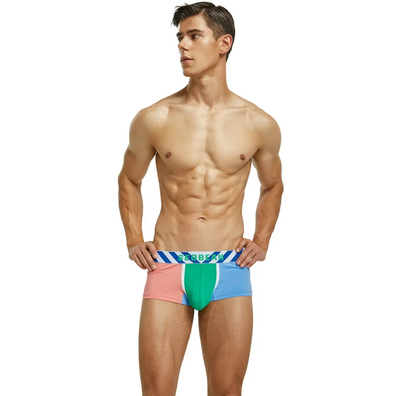 

SEOBEAN new men underwear low rise single bag boyshort personality fashion color matching sweat-absorbent cotton ammonia Boxer