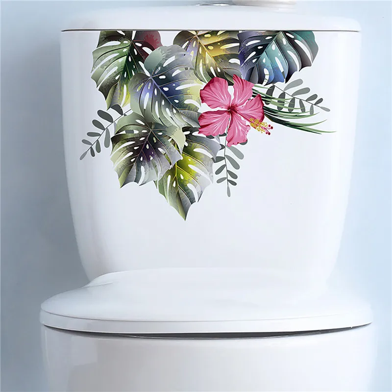 Green Plant Leaves Wall Sticker Bathroom Toilet Sticker WC Self Adhesive Mural Modern Flowers Pattern Self-adhesive Paintings vinyl stickers toilet stickers toilet wall stickers