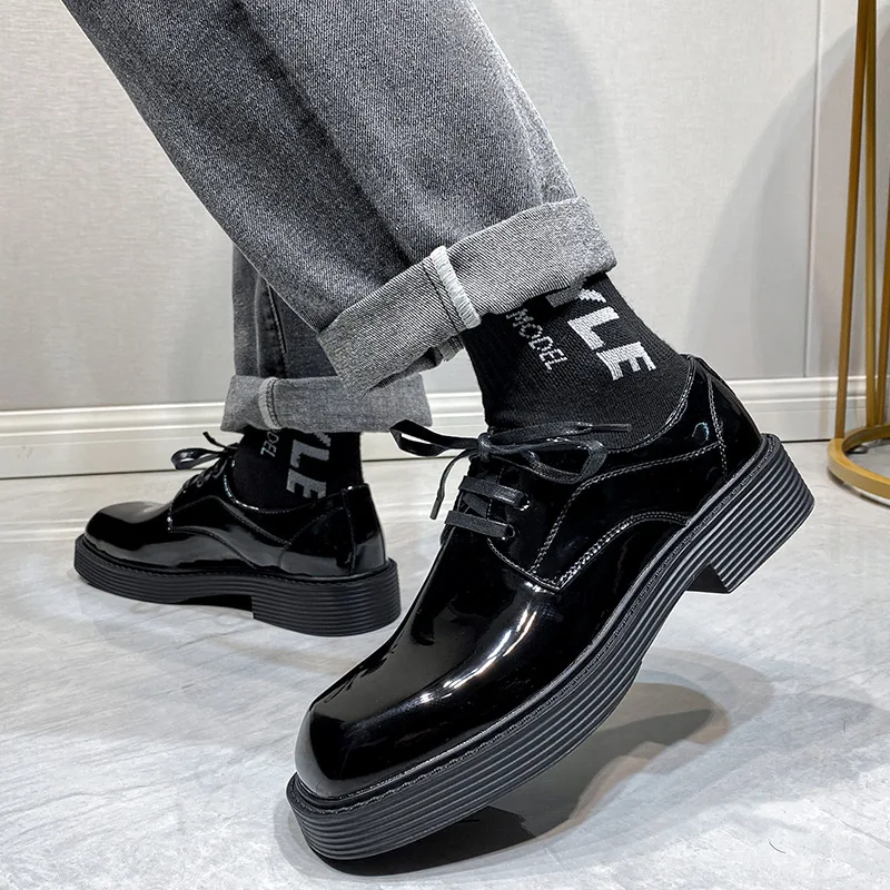 

Platform Patent Leather Shoes Men Formal Mens Dress Shoes Loafers Luxury Brand Wedding Shoes for Men Zapatos Hombre Chaussure