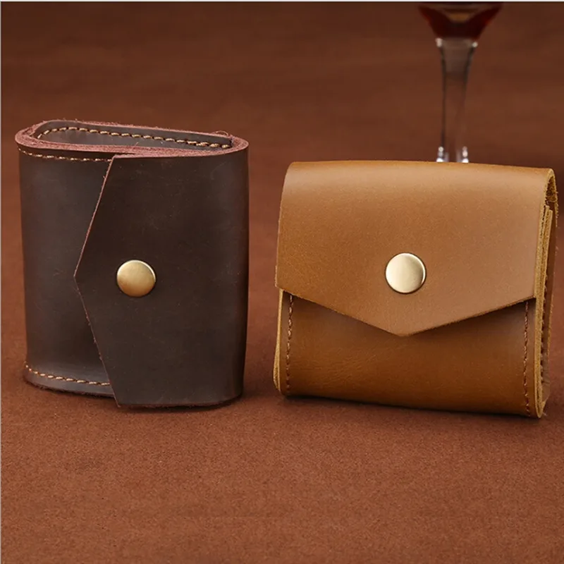 Coin Purse Cowhide Purse Headphone Holder Vintage Leather Wallets Coin Purses Portable Data Cable Headphone Storage Bag Case Key Holder