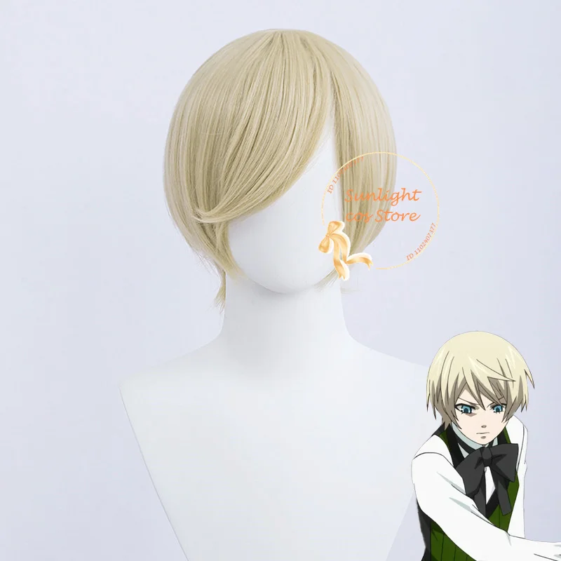 

Anime Wigs Cosplay Alois Trancy Cosplay Wig 30cm Short Light Gold Wigs Heat Resistant Synthetic Hair Party Wig + Wig Cap