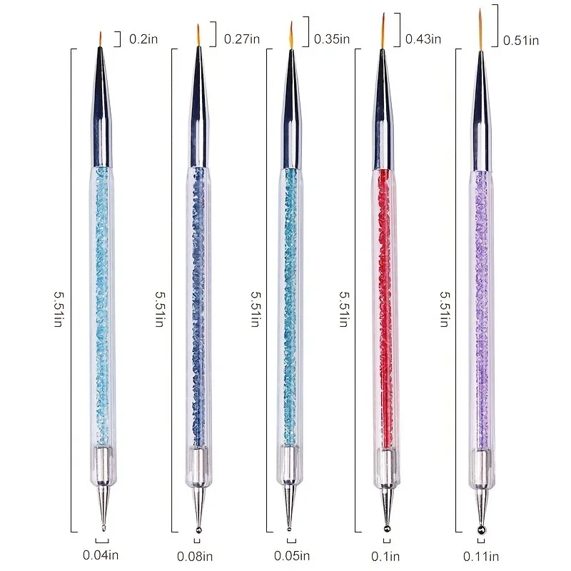 nail art pen 5pcs/Set 2 In 1 Dual-Ended Nail Art Liner Brushes Crystal Handle Professional UV Gel Dotting Painting DIY Tools