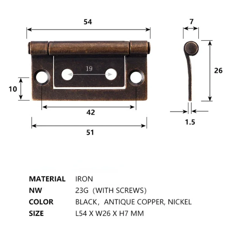 2 Inch Iron Furniture Mortise Hinge for Cabinet Door 135 Degree Open with Free Screws door hinges
