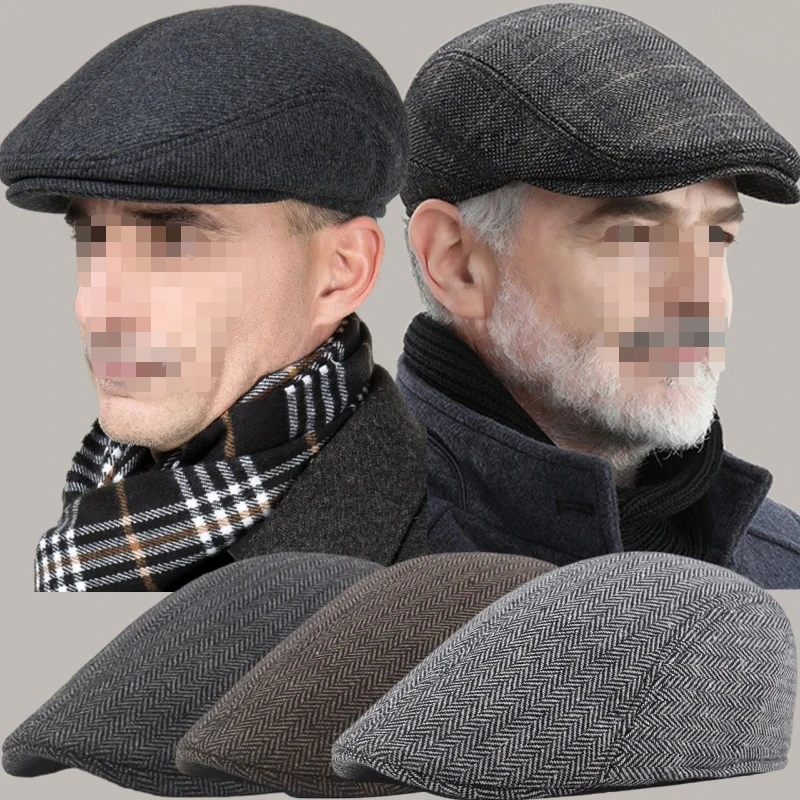 Men's Cotton Plaid Berets Caps for Men Women Middle-Aged Autumn Winter Hats Boina Herringbone Baker Tweed Boy Hat beret hat,woolen beret