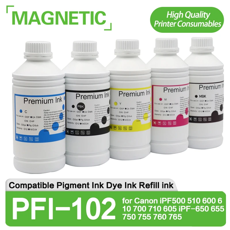 

1000ML PFI-102 PFI-104 Pigment Ink Dye Ink Refill ink for Canon iPF500 510 600 610 700 710 605 iPF-650 655 750 755 760 765