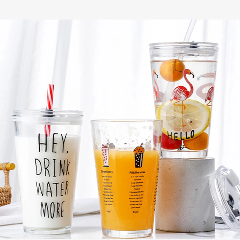 Graffiti Straw Glass Water Cup, Milk Tea Cup, Cute Cartoon, Cola Juice Popular Glass, High Temperature Resistance