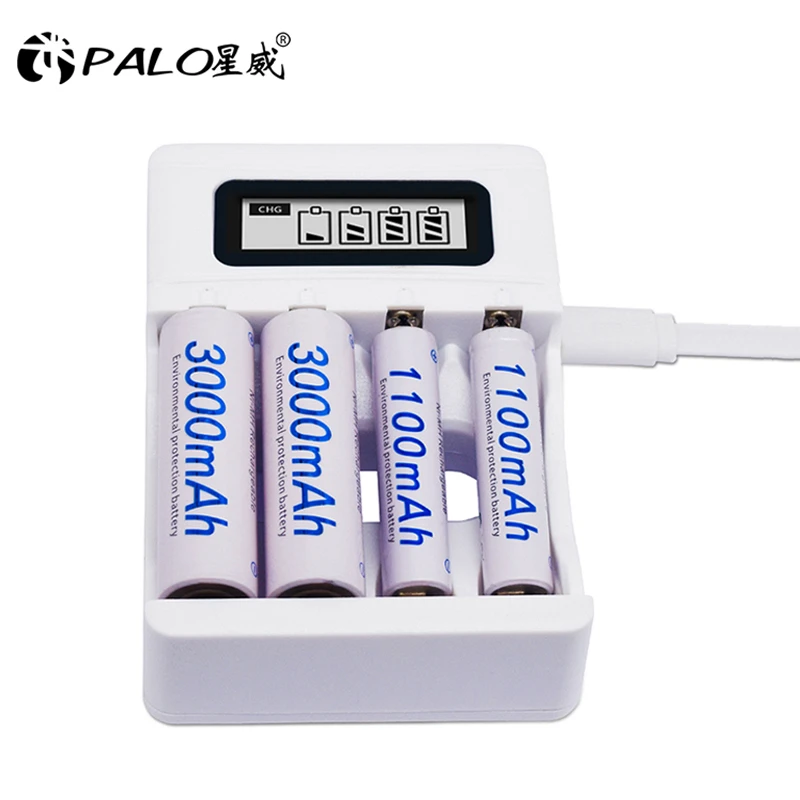 4 Slot Ulrea Fast Smart Intelligent Battery Usb Charger For 1.2V AA AAA NiCd NiMh Rechargeable Battery LCD Display Quick Charger usb shaver cable