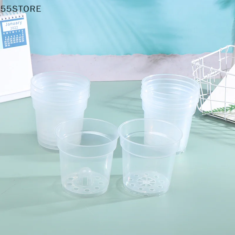 5Pcs Round Seed Starter Tray Transparent Planter Nursery Pots With Drainage Hole For Orchid Plants Flowers Garden Tools