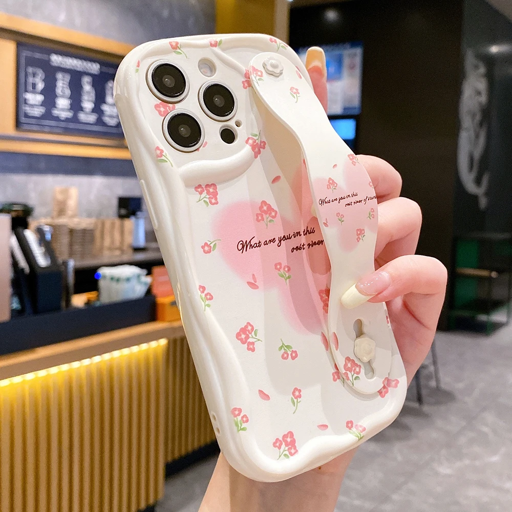 Cute Flower Wrist Strap Phone Holder Case