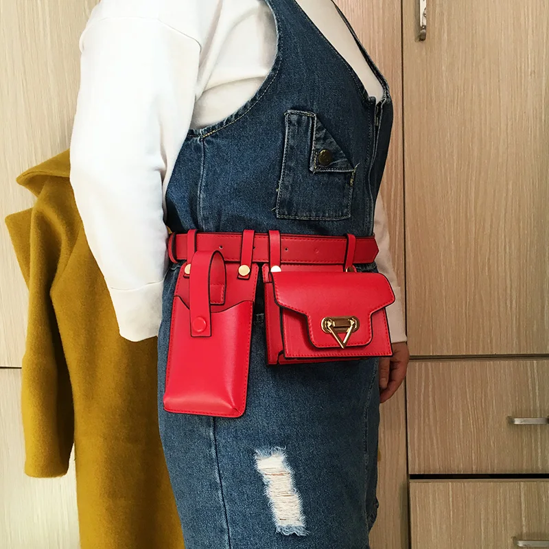 2 Piece Women's Belt Bag Luxury Designer Tactical Waist Bags Female Leather Flap Fanny Pack Shoulder Crossbody Chest Bag Purse