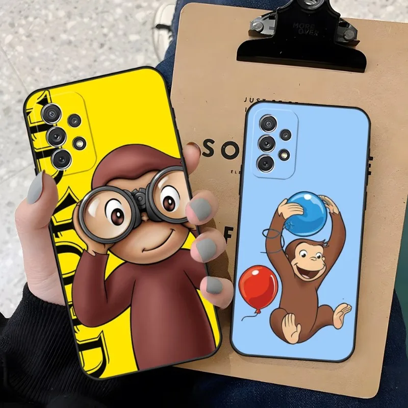 Simpatica Custodia Per Telefono George Monkey Per Samsung A14 A52 A53 A54 A13 A12 A50 A33 A22 A31 A34 A03S A32 A21 A81 A73 Silicone Coque