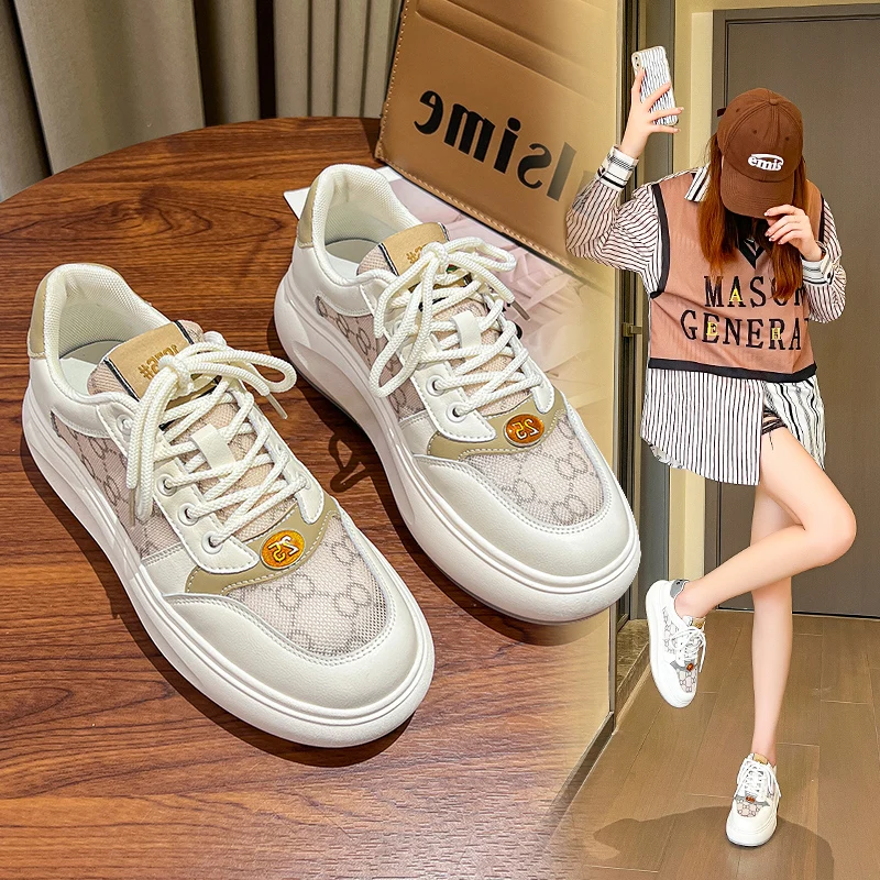 2023 Fashion New Casual Sports Shoes Women's Shoes Graphic Canvas Shoes Mesh Breathable Casual Flat Shoes Lace Up Running Shoes