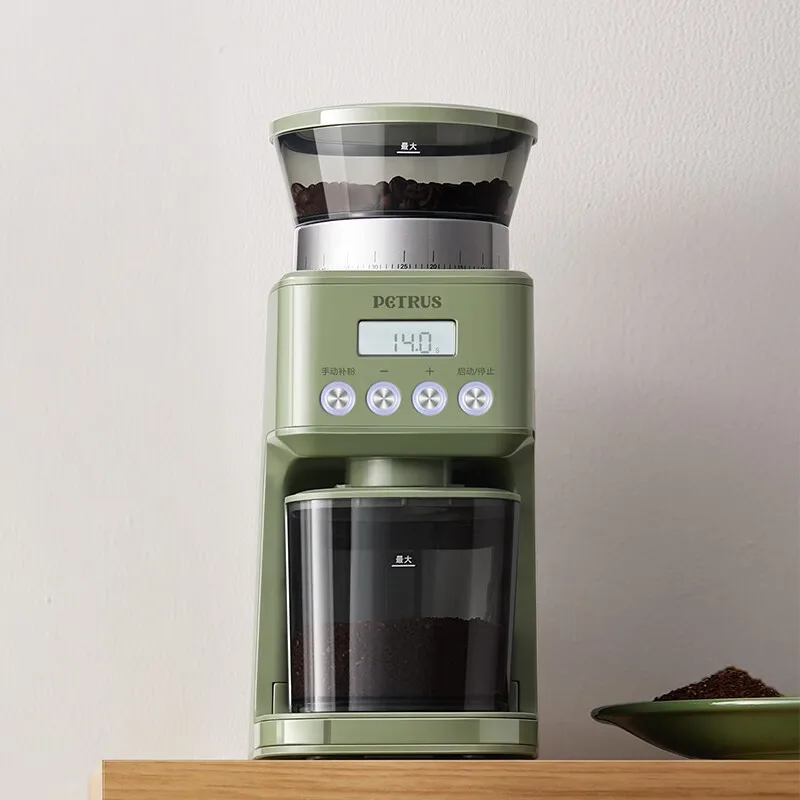 

220V Electric Bean Grinder Fully Stainless Steel Tapered Burrs Household Small Italian Espresso Grinding Machine