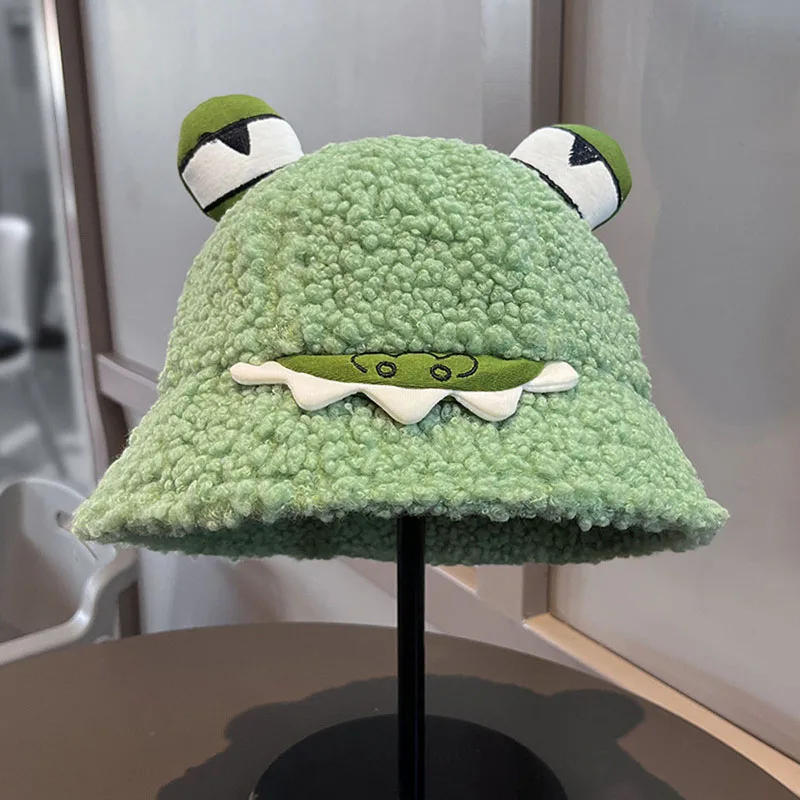 

BeQeuewll Women Cartoon Frog Bucket Hat For Fall Funny Eyes Fisherman Hat Basin Hats Fall Winter Personality Bucket Caps