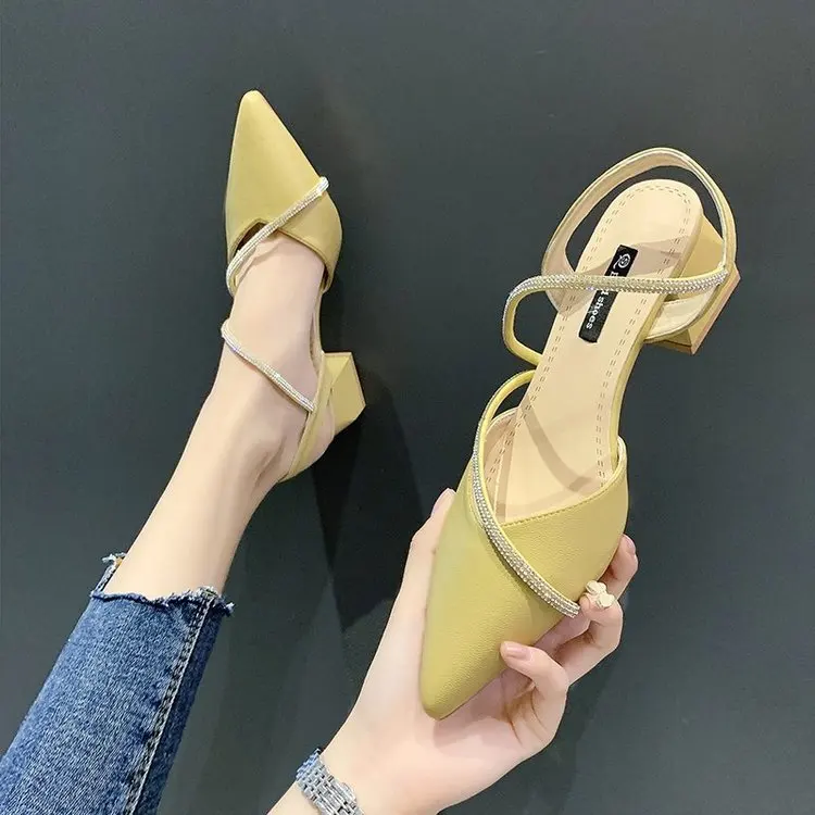 Women High Heels Platform Sandals Summer Shallow Mouth Strappy Pointed Closed All-Match Sandals