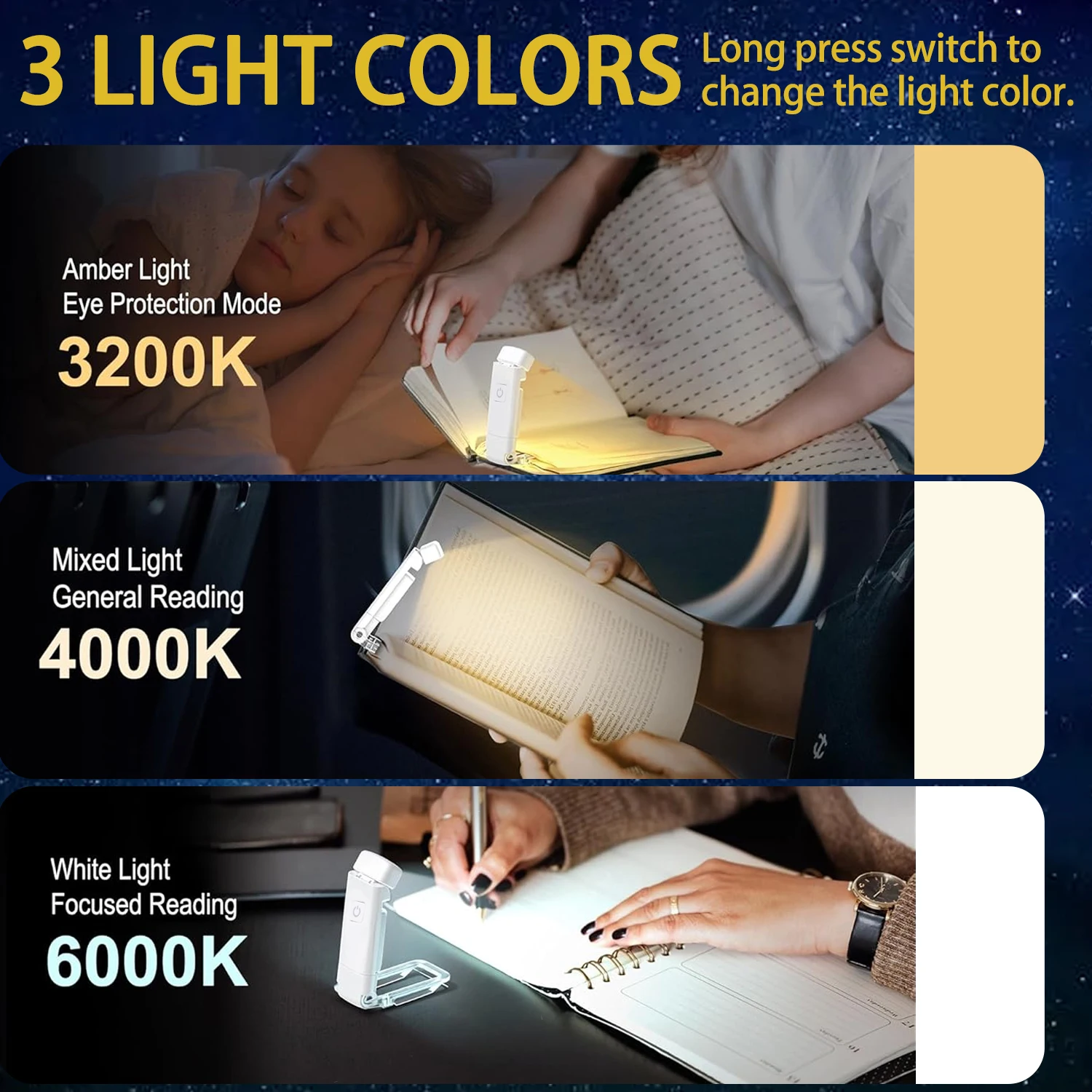 Mini Light Reading Clip Light LED Small Night USB Charging Adjustable Brightness Eye Protection Portable