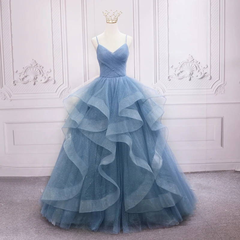Boho Quinceanera Dresses Simple Sequined Party Dress Luxury V-neck Ball Gown Calssic Spaghetti Strap Prom Dress Real Photo Party Dress Quinceanera Dresses