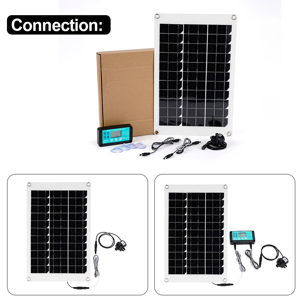 Sem escova Solar água bomba Kit, controle de tempo, controlador Solar, motor submersível ultra silencioso, fonte do jardim decoração, DC 12V, 350L/H