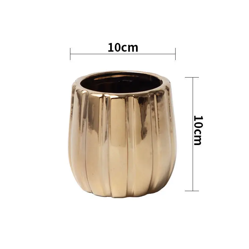Geometric Gold Plating Personalized Small Flower Pot Nordic Light Luxury INS Style Desktop Ceramic Flower Pot with Porky Flowers 6