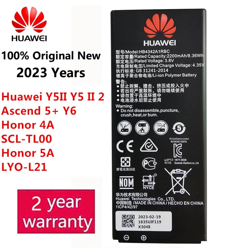 Batterie d'origine HB405979ECW pour Huawei Y6 Pro 2019, Y5 2019, Y5 2017, Nova, Nova 6A, Honor 6C