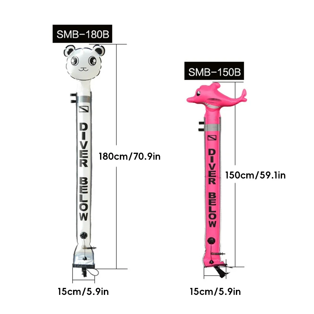 1Pc 1.5/1.8M Professional High Quality Scuba Diving Inflatable Safety Cartoon Sausage Signal Tube Surface Buoy (SMB) Diver Below