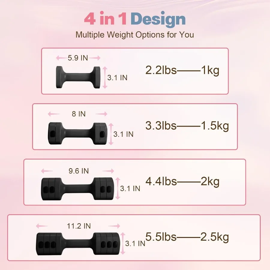 Adjustable Dumbbell Set of 2, 4 in 1 Free Weights Dumbbells Set for Women with Fast Adjustment, Each 2lb 3lb 4lb 5lb Hand Weight