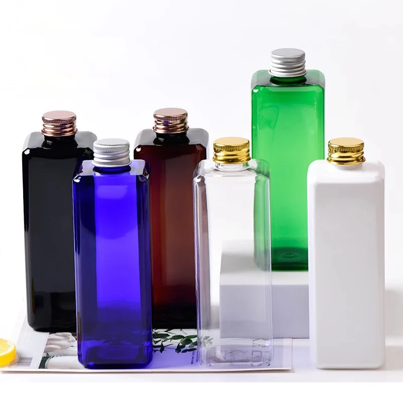 

20pcs 300ml Empty White Black Square Plastic Bottle With Aluminum Screw Lid Liquid Soap Shampoo Shower Gel Cosmetics Containers