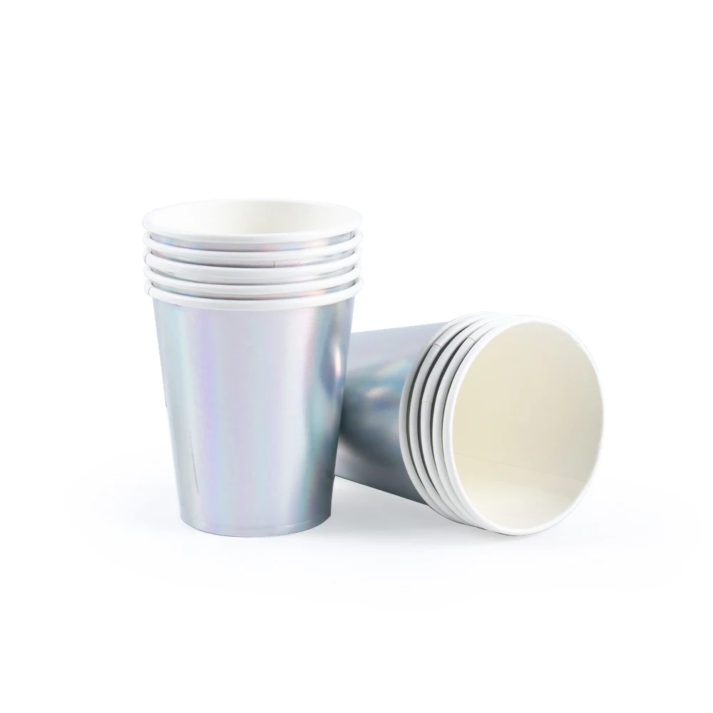 Iridescent Party Tableware Set - Elegant Disposable Plates, Cups, Napkins, and Tablecloth for Celebrations and Events