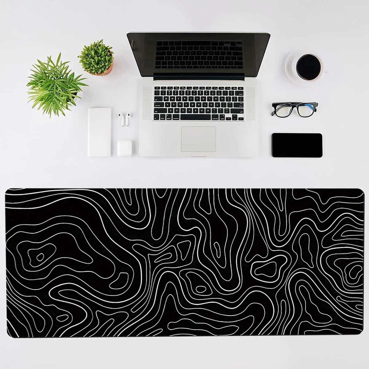 1Pcs Gaming Mouse Large Keyboard Pad 30x80x0.2cm Topographic Mouse Pad Black and White Mouse for Keyboard with Anti-Sl 3