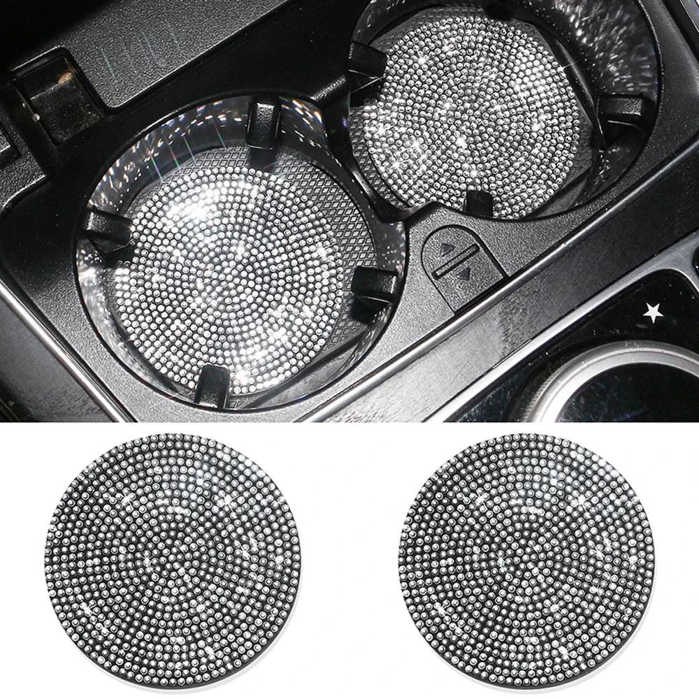 Car Coaster Pads 2PCS Car Coaster Water Cup Bottle Holder Anti-slip Pad Mat Silica Gel For Car Stuff Bling Accessories For Girls Woman