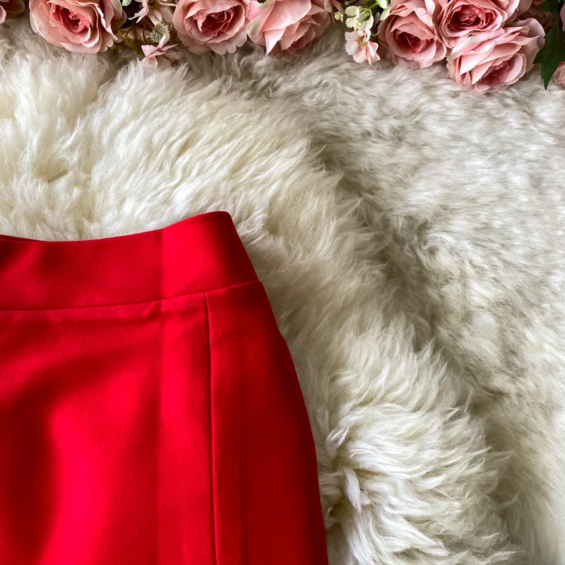 mini skirt Vintage Elegant Women Solid High Waist Skirts Sexy Slim Split Midi Length Skirt Korean Office Lady Plus Size Faldas Mujer pink skirt