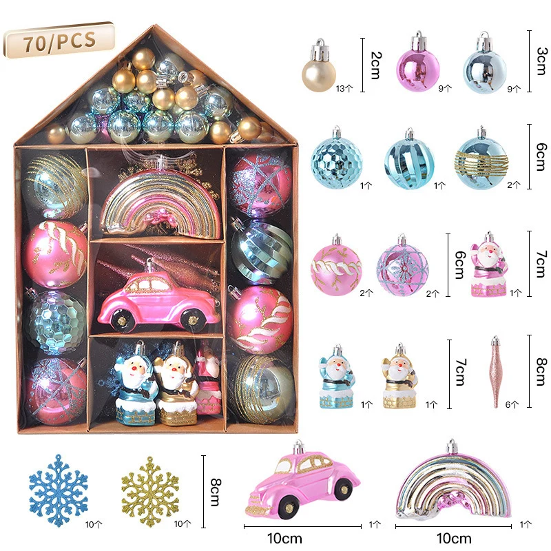 Description Picture 6 of item70pcs Shiny Christmas Balls Ornament Christmas Tree Hanging Ornament Snowflake Santa Balls Pendant for Xmas New Year Home Decor