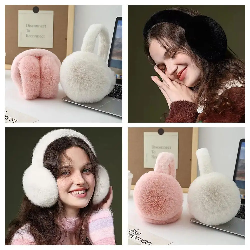 Earmuffs Fashion Winter Warm Fluffy Ear Muff for Women Soft Plush Earmuffs Girls Boys Cold Weather Ear Warmer Foldable Earflaps