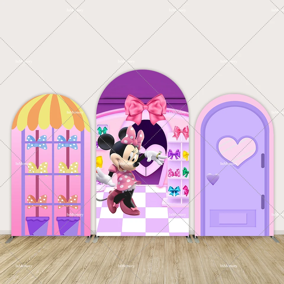 Telón de fondo de Minnie Mouse Shop, cubierta de arco rosa, decoración de  fiesta de cumpleaños de niña, Baby Shower, arco de princesa, Pancarta,  Fondo de foto - AliExpress, image size:960x960