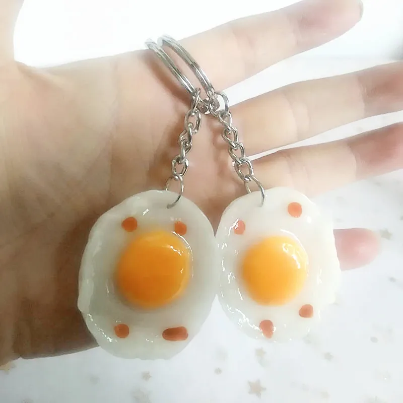 10 PC creative simulation food resin fried egg keychain pendant