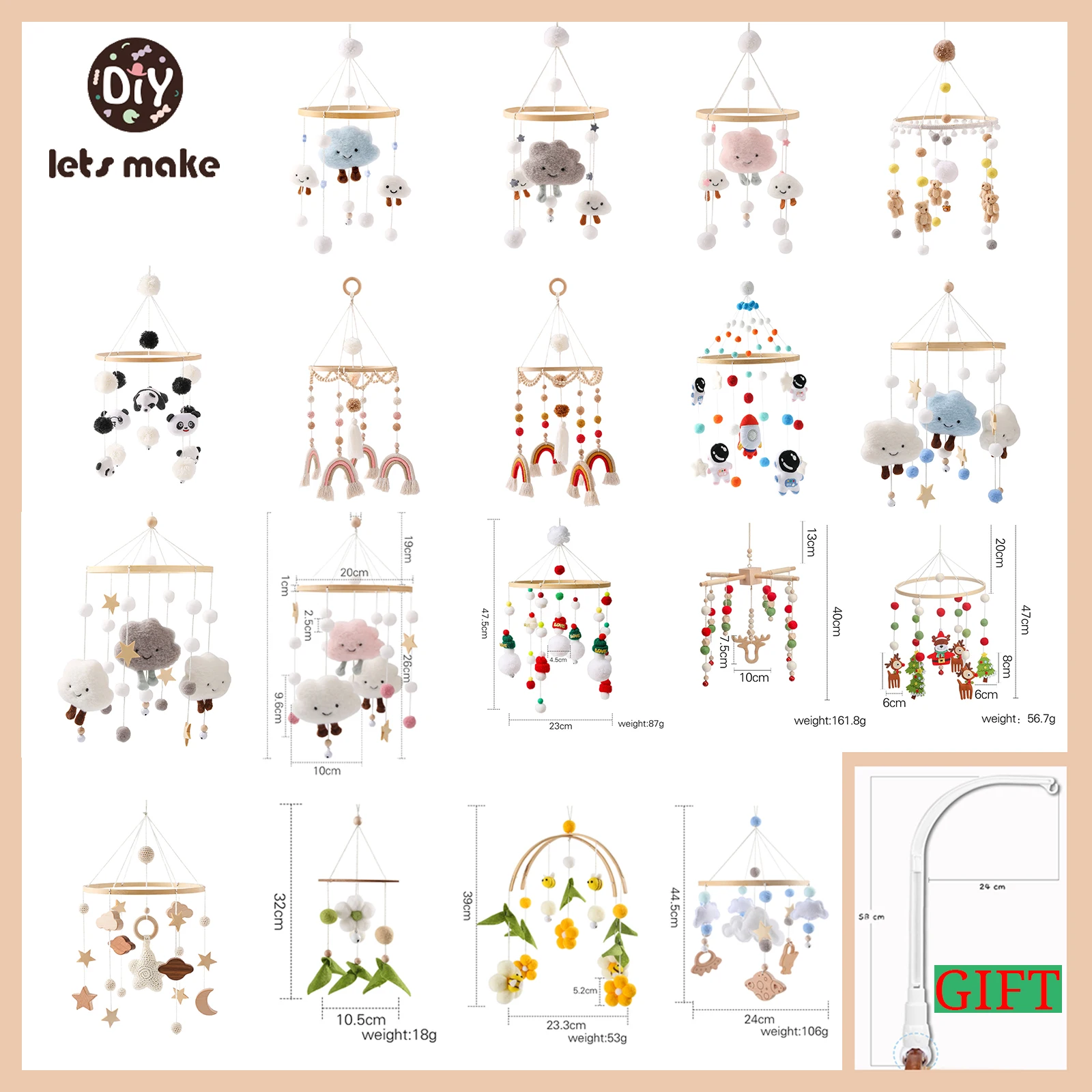 

Baby Bed Bell Mobiles Rattles Toy With Music Box Wooden Bracket Educational Toy For Hangable Many Shapes Rotating Bell Gifts Box