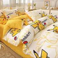 Parure de lit Pokemon Pikachu Anime pour enfants, couvre-lit en polyester, housse de couette, drap de lit mignon, couvre-lit 3D 3