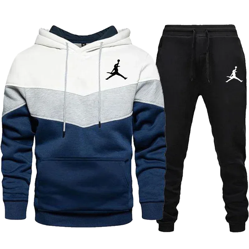 Three-color Patchwork Sweatshirt Suit Autumn Two Piece Set of Two Pieces for Men Hoodie and Pants Suit Men's Long Sleeve Set