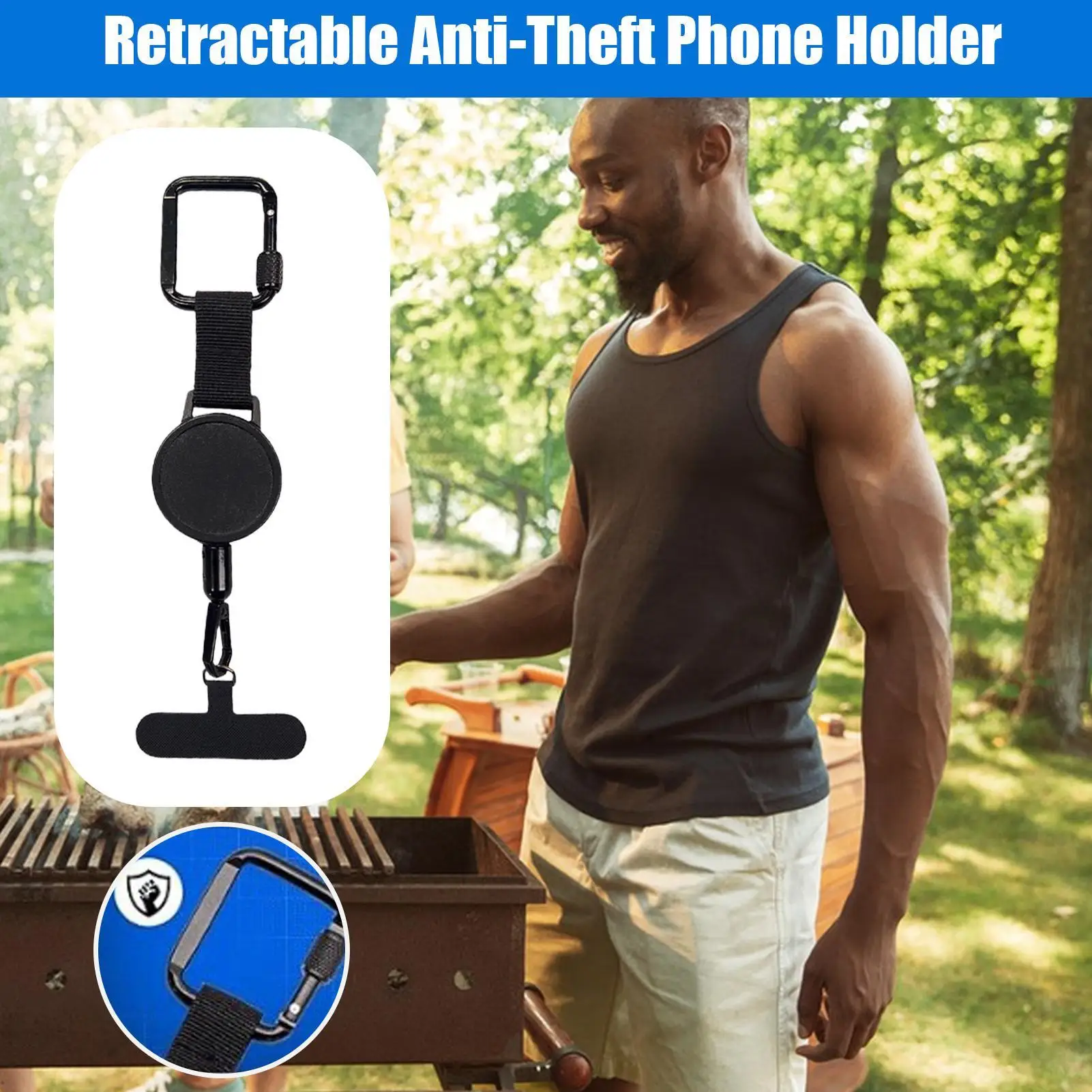 Retractable Anti-Theft Phone Holder Smartphone Safety Lanyard Stra with Carabiner Anti-Drop Harness for Hiking Cycling Climbing