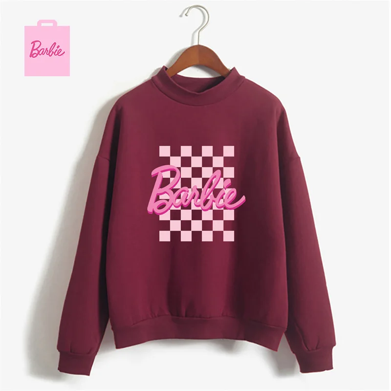 

Barbie T Shirts Knit Sweater Embroidery O-Neck Kawaii Y2K Simple Style Fall Spring Autumn Slim Pullover Harajuku Women Clothing