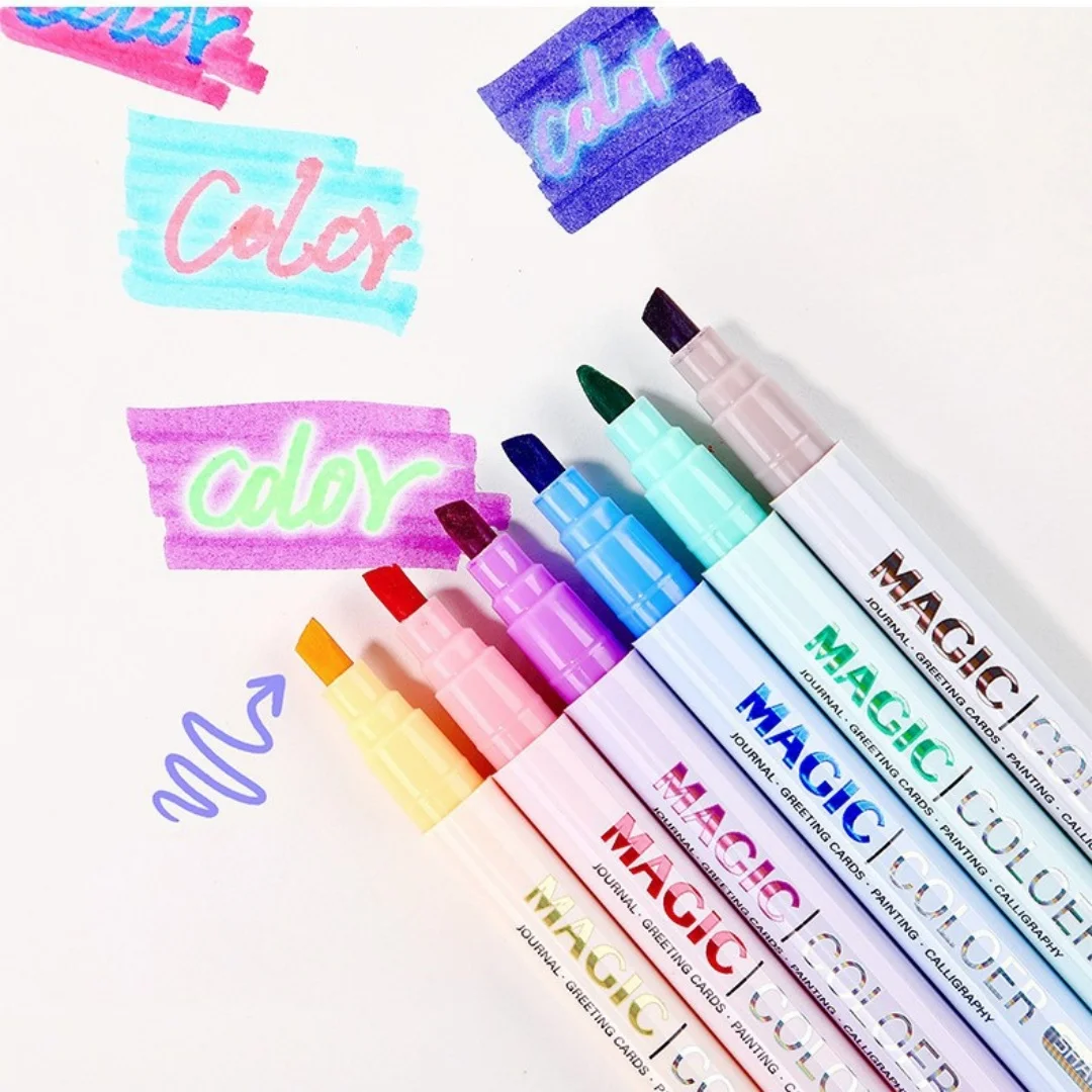 12pcs Double-ended Magic Color Marker Pen Changing Highlighter Pen Set Student Diary Scrapbook Painting DIY Office Supplies highlighter pen